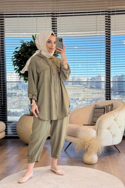 34040 Gofre Paça Manşet Apolet Detaylı Takım Haki