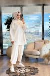 34049 Taş Detaylı SweatShirt Ekru