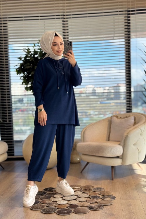 34068 Ribana Kumaş Kapşonlu Takım Lacivert
