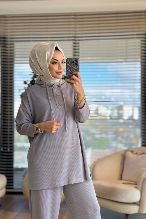 34068 Ribana Kumaş Kapşonlu Takım Gri