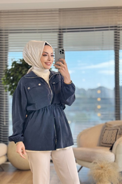 34082 Fermuarlı Dik Yaka Kap Siyah