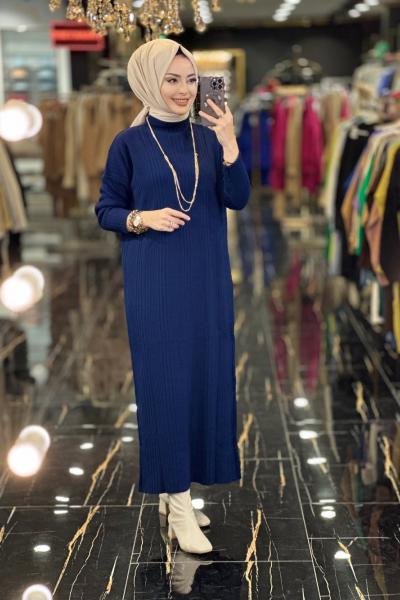 3415 Fitilli Triko Elbise Lacivert