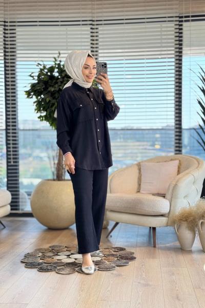 34177 Tencel Oversize Gömlek Siyah