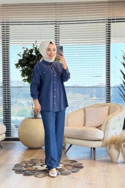 34177 Tencel Oversize Gömlek Lacivert