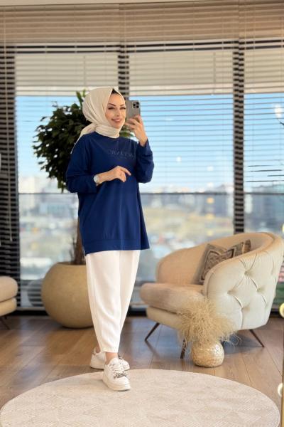 34297 Tonaton Baskılı Basic Sweat Lacivert