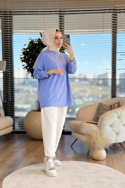 34297 Tonaton Baskılı Basic Sweat İndigo