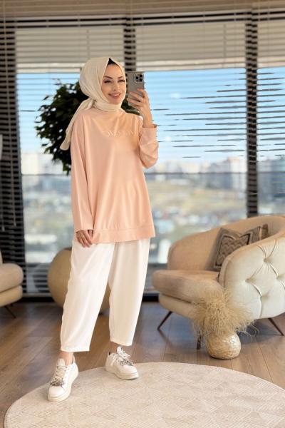 34297 Tonaton Baskılı Basic Sweat Pudra