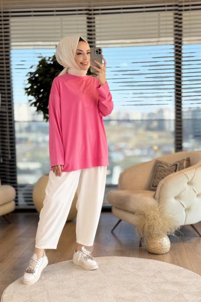 34297 Tonaton Baskılı Basic Sweat Pembe