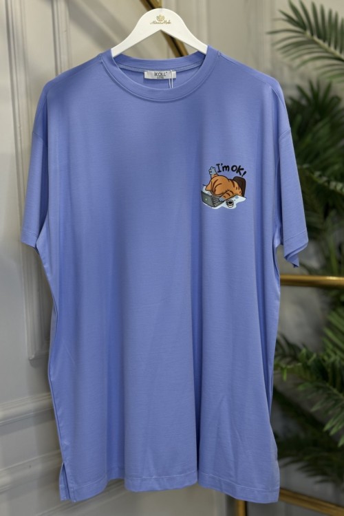 34306 Baskı Detaylı Tshirt Mavi