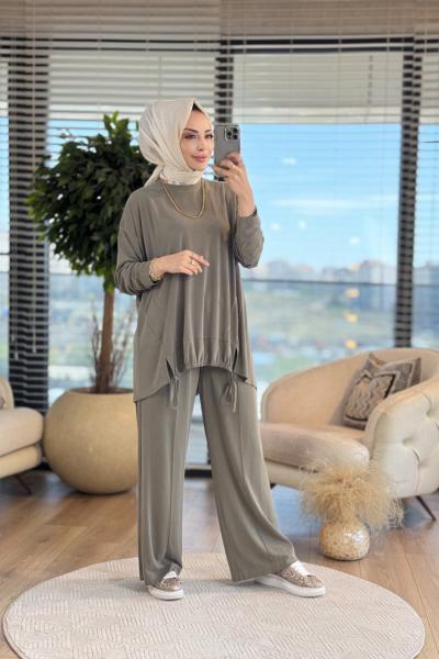 34319 Kesik Ve Büzgü Detaylı Takım Haki