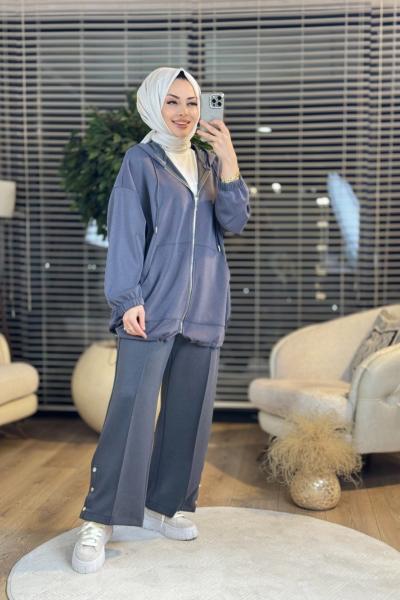 34343 Cepli Kapşonlu Fermuarlı Bomber Ceket Antrasit