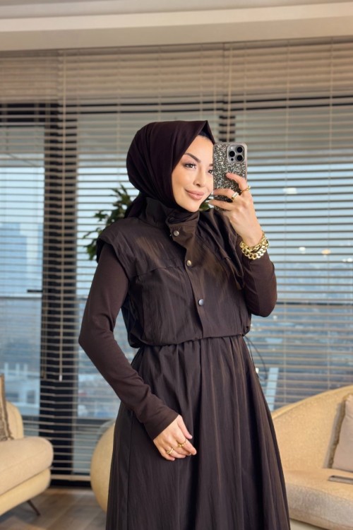 34364 Çıkma Yelekli Spor Takım Kahve