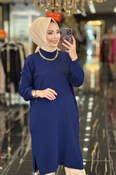 3443 Nopen Fitilli Triko Tunik Lacivert