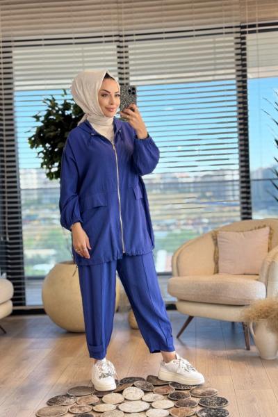 34485 Fermuarlı Bomber Takım Koyu İndigo
