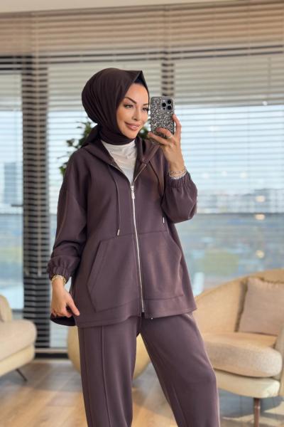 34491 Bomberli Konik Pantonlu Takım Kahve