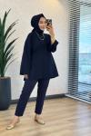 3453 Dikiş Ve Yırtmaç Detaylı Sweatshirt Lacivert