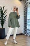 3453 Dikiş Ve Yırtmaç Detaylı Sweatshirt Çağla