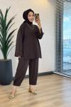 3453 Dikiş Ve Yırtmaç Detaylı Sweatshirt Kahve