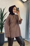 3453 Dikiş Ve Yırtmaç Detaylı Sweatshirt Toprak