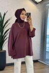 3453 Dikiş Ve Yırtmaç Detaylı Sweatshirt Mürdüm