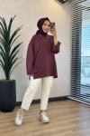 3453 Dikiş Ve Yırtmaç Detaylı Sweatshirt Mürdüm