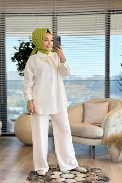 34585 Gömlekli Modal Takım Ekru