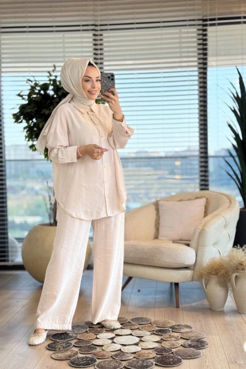 34585 Gömlekli Modal Takım Bej