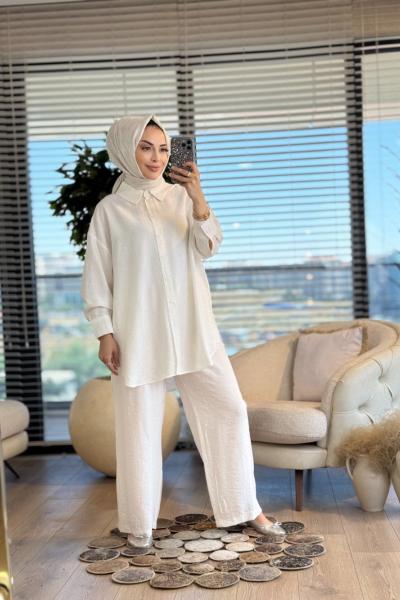 34620 Gofre Üstü Taş Baskılı Takım Ekru