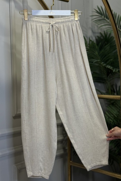 34691 Konik Keten Pantolon Bej
