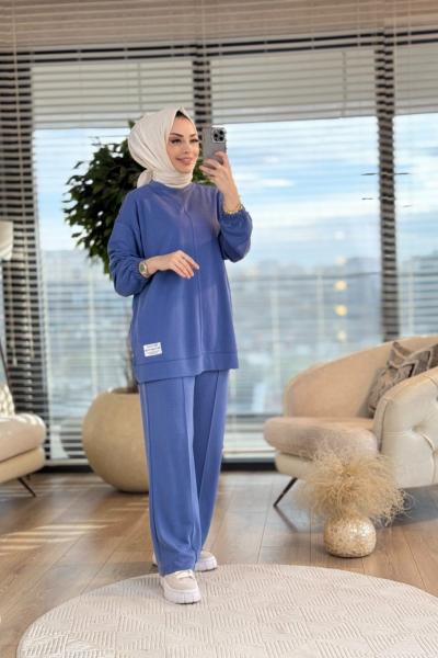 34764 Etiket Ve Dikiş Detaylı Takım Mavi
