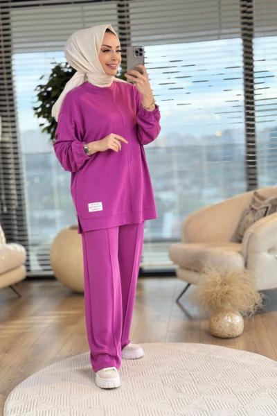 34764 Etiket Ve Dikiş Detaylı Takım Leylak