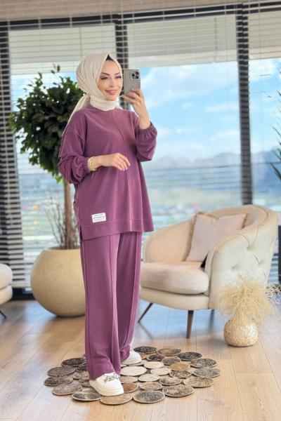 34764 Etiket Ve Dikiş Detaylı Takım Bordo