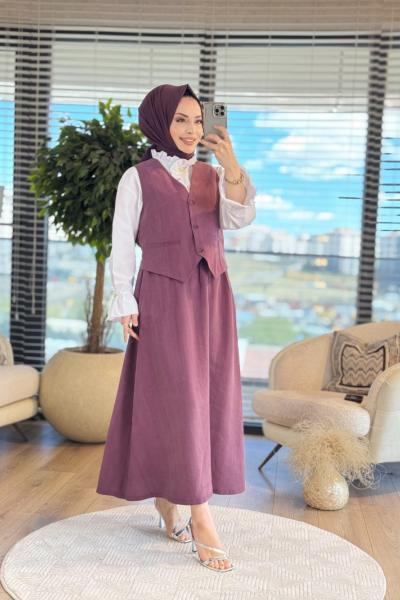 34783 Yelekli Etekli Modal Takım Bordo