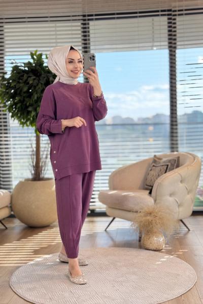 34833 Yanları Çıtçıtlı Takım Bordo