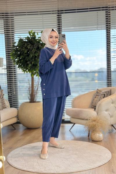 34833 Yanları Çıtçıtlı Takım Lacivert