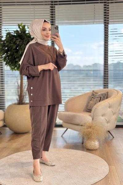 34833 Yanları Çıtçıtlı Takım Koyu Kahve