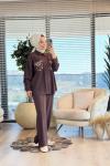34839 Cebi Nakış Ve Boncuk İşlemeli Takım Kahve