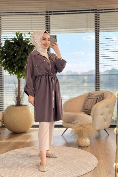 34978 Beli Tünelli Fermuarlı Çıtçıtlı Kap Kahve