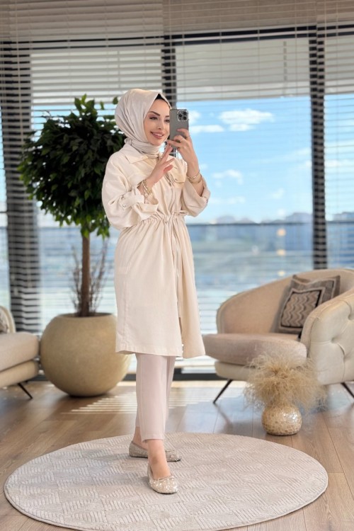 34978 Beli Tünelli Fermuarlı Çıtçıtlı Kap Açık Bej