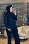 3503 Ön Kabartma Desenli Triko Tunik Siyah