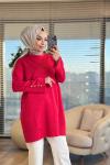 3503 Ön Kabartma Desenli Triko Tunik Kırmızı
