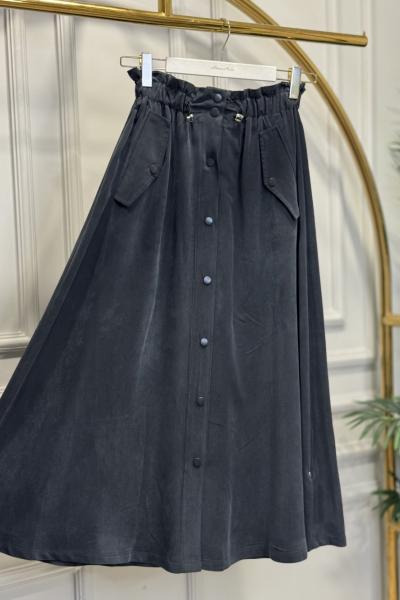 35081 Cepli Çıtçıtlı Modal Etek Siyah