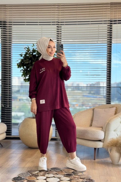 35097 Yüksek Baskı Ve Etiket Detaylı Takım Bordo