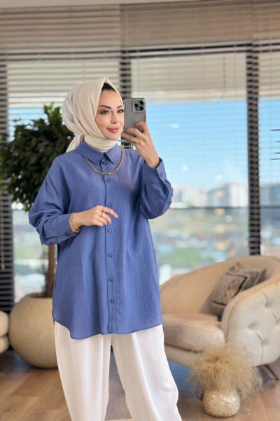 35133 Yıkama Efektli Gömlek Mavi