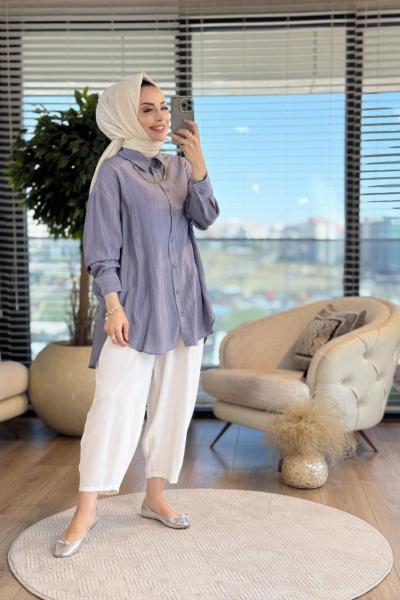 35133 Yıkama Efektli Gömlek Gri