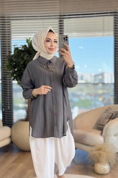 35133 Yıkama Efektli Gömlek Siyah