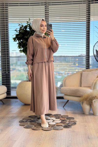 35281 Bomber Ceket Etekli Takım Kahve