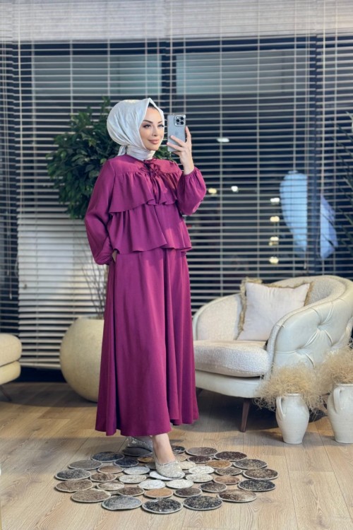 35294 Volan Detaylı Bluz Takım Bordo