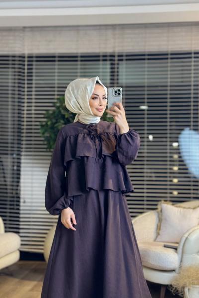 35294 Volan Detaylı Bluz Takım Kahve