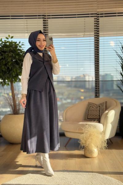 353 Yelekli Ön Verev Parçalı Takım Lacivert